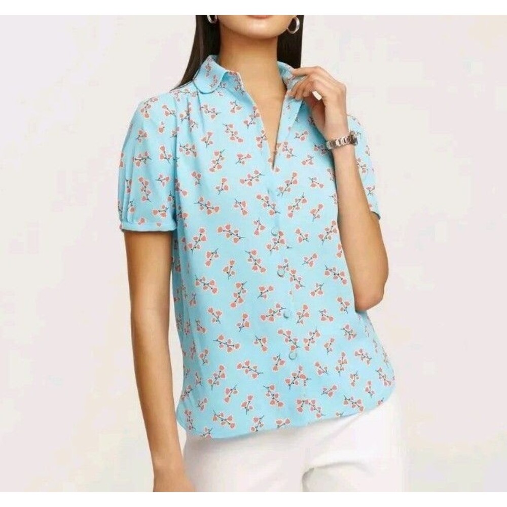 Anne Klein Blue Floral Blouse